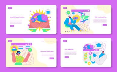 VR Integration in Business and Education Vector Set