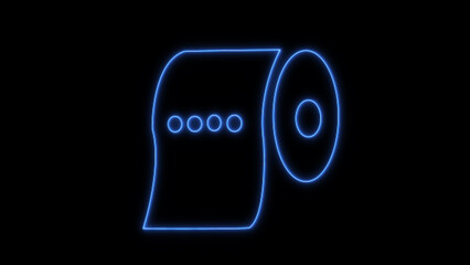 An eerie glowing neon toilet paper roll icon against a stark black background for cleaning