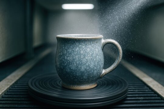 Creating a unique crystalline mug with artistic craftsmanship in a workshop setting