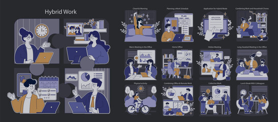 Hybrid Work. Flat Vector Illustration