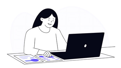 european mature woman using computer for finance data analysing work online. smiling busy financial specialist latin hispanic businesswoman working on laptop pc sitting at desk in office. vertical