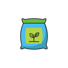 Sack of Blue Soil with a Green Sprout Graphic