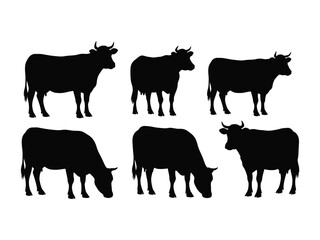 Cattle Silhouette: A captivating collection of cattle silhouettes in varied poses, showcasing the raw beauty of nature's artistry in monochrome form, set against a crisp, uncluttered backdrop.