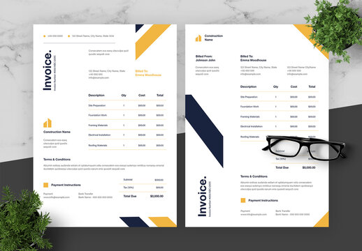 Yellow And Blue Construction Invoice