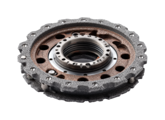 Mechanical action of industrial gear component factory product view isolated on transparent background, png