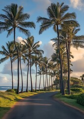 51. A road lined with palm trees near the beach