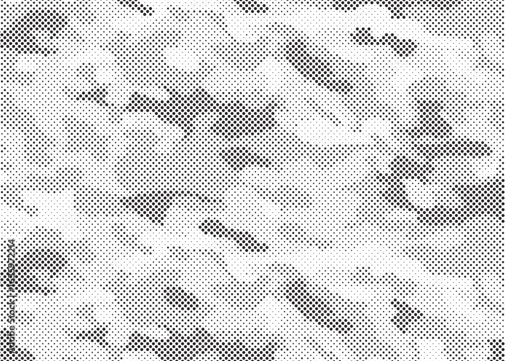 Poster abstract halftone seamless camouflage pattern. repeating digital dotted hexagonal camo military text