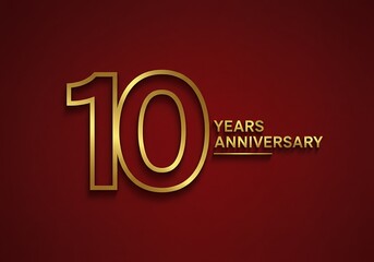 Photo of golden number 10 with text 10 years anniversary celebration on a red background