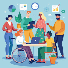 Inclusive Workplace Vector – Diverse Colleagues with Disabilities Collaborating