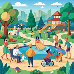 Authentic Community Park Scene Vector – People of All Abilities and Backgrounds