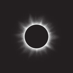 Vector illustration of a full solar eclipse. The sun is obscured by the moon, creating a glowing ring of light with soft gradients .Cosmic design for science, astronomy.Made by dots