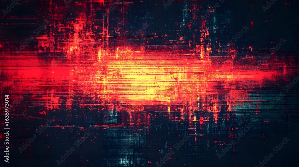 Poster captivating abstract digital artwork with a mesmerizing glitch effect featuring a dynamic interplay 