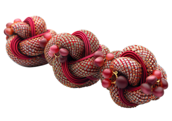 Decorative red rope tassel with twisted cord detail Isolated on a transparent background