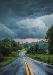 59. A countryside road under stormy skies