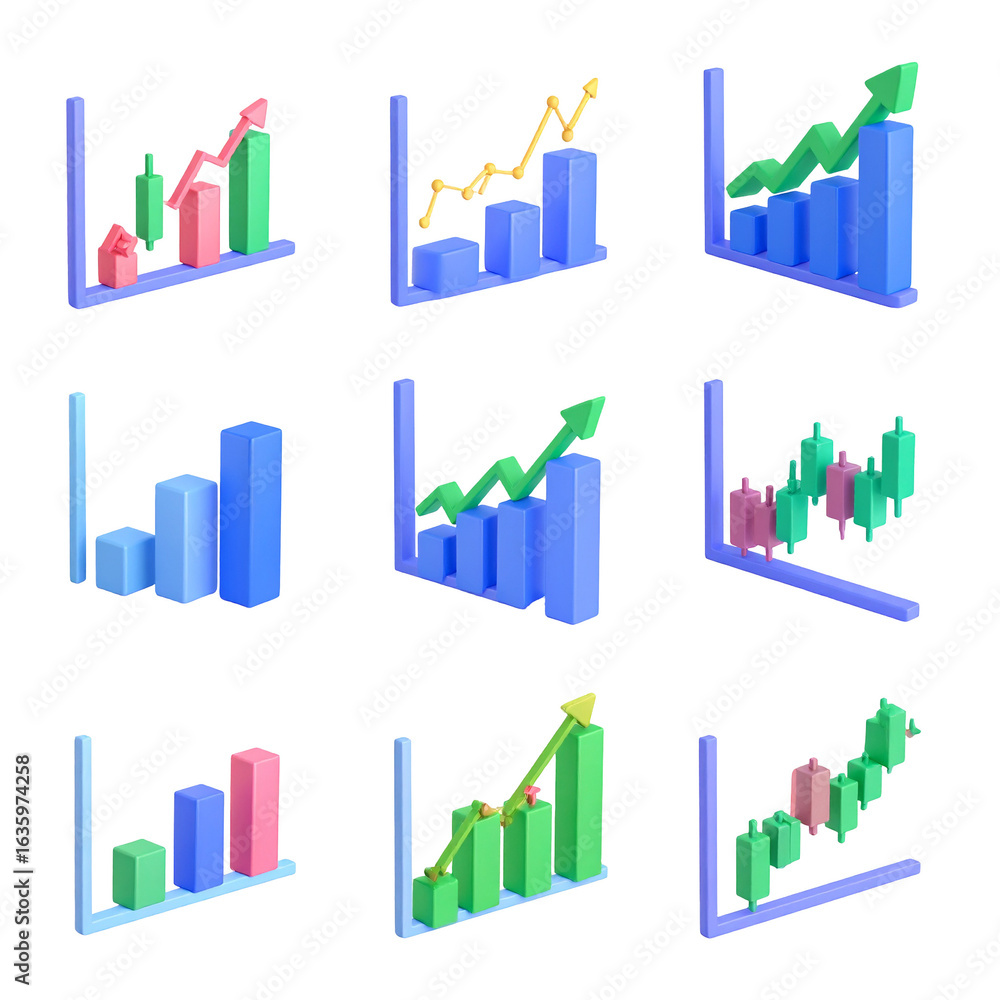 Poster growing bar graphs show success on black background for business analysis and data reporting