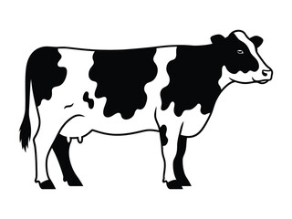 Holstein Cow Illustration: A stark illustration of a Holstein cow, standing in profile, showcases the distinct black and white pattern of its coat against a clean background.