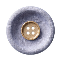 Close-up of a round fabric-covered button with four sewing holes, ideal for clothing, upholstery, or craft projects.
