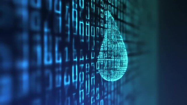 Digital water droplet in a matrix of binary code