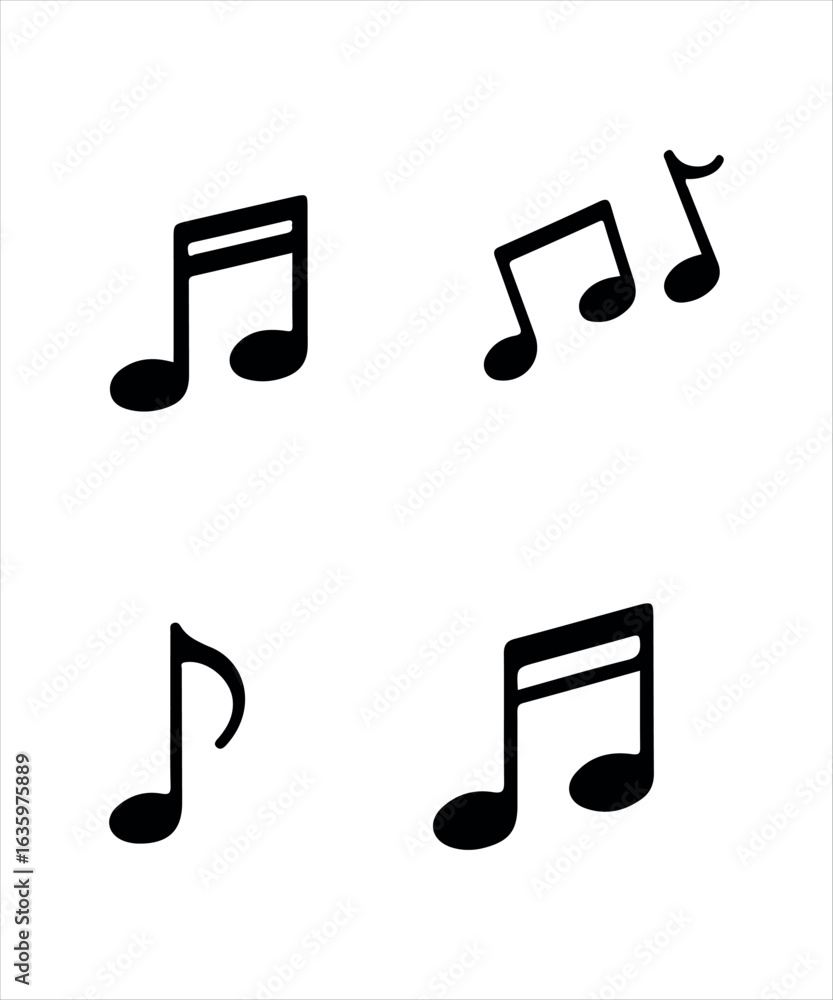 Poster music icons set with various musical notes and symbols in vector design