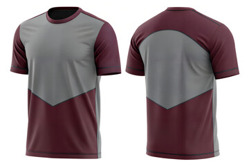 Modern maroon and grey athletic t-shirt mockup showcases stylish sportswear design for active lifestyles