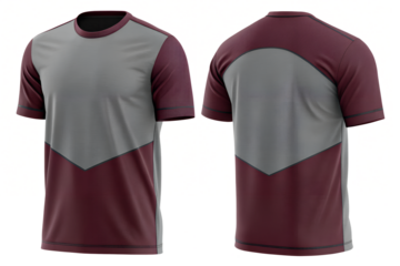 Modern maroon and grey athletic t-shirt mockup showcases stylish sportswear design for active lifestyles