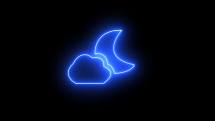 A serene night icon of a cloud gently obscuring the moon presented in neon blue against