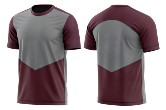 Modern maroon and grey athletic t-shirt mockup showcases stylish sportswear design for active lifestyles
