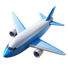Blue and white passenger jet airplane isolated on transparent background