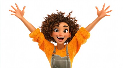 Happy Smiling 3D Cartoon Character of Black Young Woman