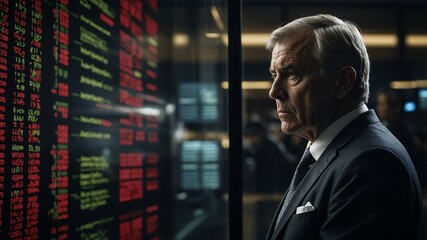 Fototapeta premium Mature businessman looking at a financial market board