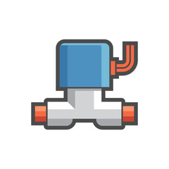 Solenoid valve vector color icon. Electrical device to control water flow in systems i.e. sprinklers, water filtration. Ideal for smart irrigation technology, plumbing components, automation systems.