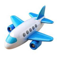 Fototapeta premium Cute cartoon airplane with blue wings and engines isolated on transparent background