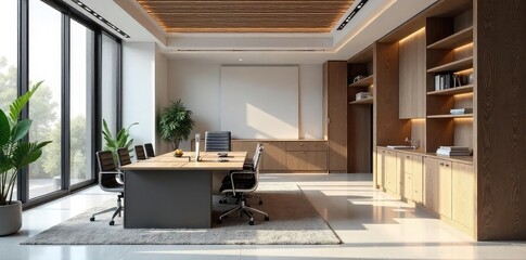 Sleek Modern Office Custom Built-in Cabinetry & Architectural Details in a Minimalist Executive Suite