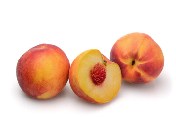 Ripe peaches isolated on white background.