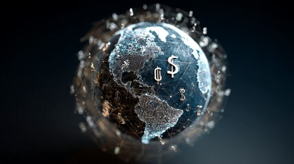 Globalization: A globe surrounded by currency symbols and digital connections, representing the effects of globalization on the economy. Stock photo style See Less.
