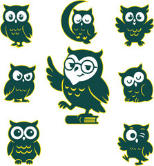 Obraz premium Cute Owl Mascot Collection – Cartoon Vector Set