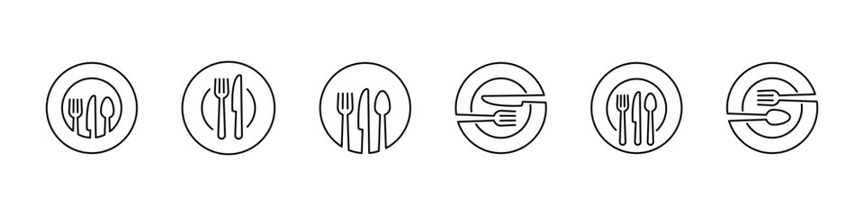 Cutlery icon set. Isolated cutlery vector set. Restaurant logo. Cafe sign. Fork, spoon and knife icon set.