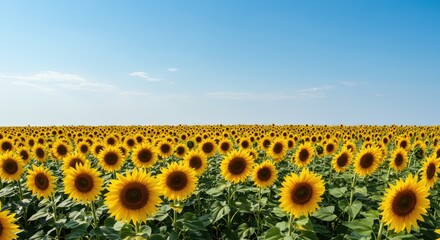 Fototapeta premium Golden Ocean of Sunflowers Under a Vast, Serene Summer Sky