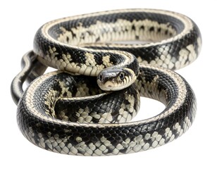 Black and white snake coiled