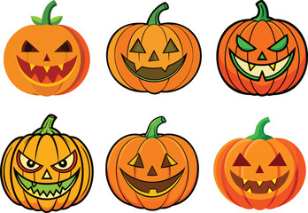 Halloween pumpkin Jack O Lantern icon set