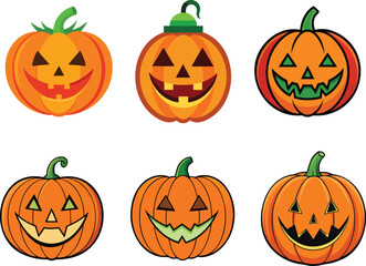 Halloween pumpkin Jack O Lantern icon set