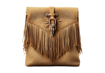 Fringe Pouch with Bone Toggle on Transparent Background