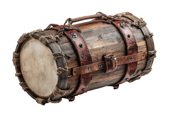 Leather Strapped Drum Isolated on Transparent Background for Festival Use