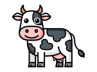 Naklejka premium Happy Dairy Cow: A cheerful cartoon illustration of a dairy cow. This delightful illustration showcases a charming bovine with a whimsical design, a touch of joy to your visual content.
