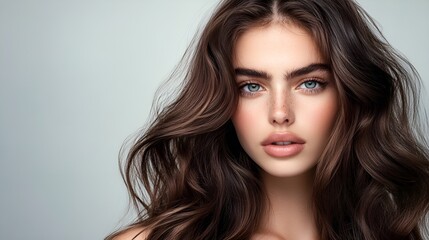Portrait of young beautiful woman with elegant make-up and perfect hairstyle.A captivating beauty portrait of a flawless model, an editorial fashion shoot. Generative AI.