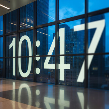 Orologio digitale su vetro in ufficio moderno