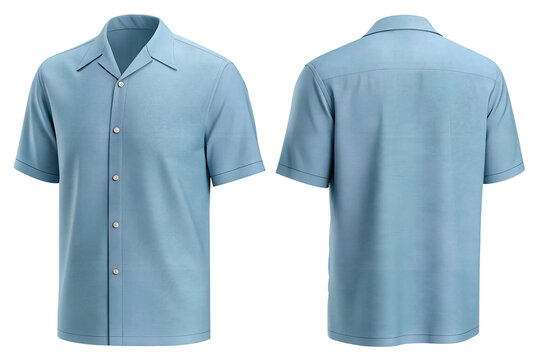 Stylish light blue short-sleeve button-up shirt for modern men's fashion and summer wear - Powered by Adobe
