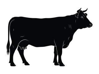 Silhouette of a Majestic Cow: A bold silhouette of a strong cow against a plain backdrop, the image highlighting the graceful form and rural essence of the farm animal.