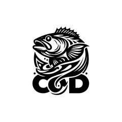 Stylized illustration of a cod fish with abstract elements isolated on white background