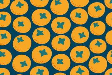 Chuseok Hangawi Persimmons Fruit Seamless Pattern. Mid Autumn Harvest Festival Holiday South Korea